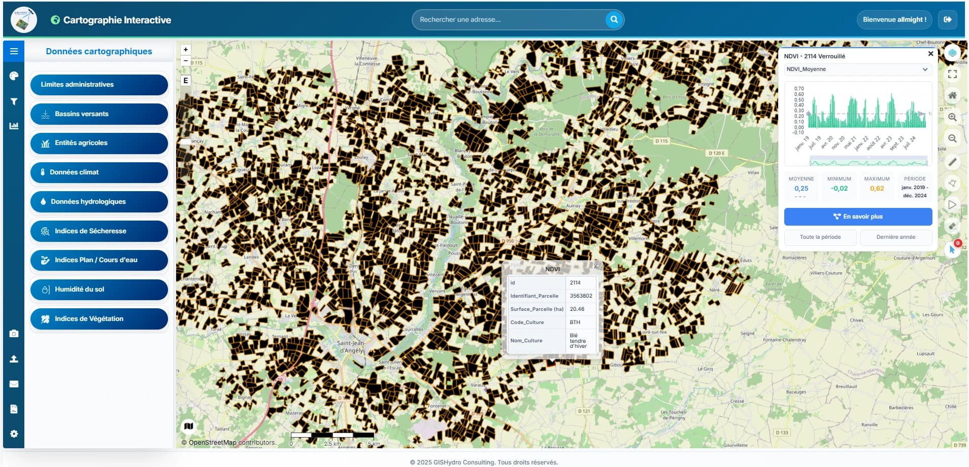 Carte interactive hydrologique
