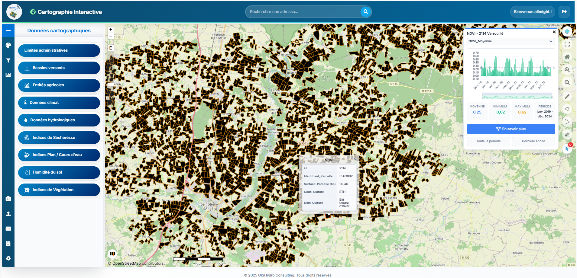 Carte interactive hydrologique